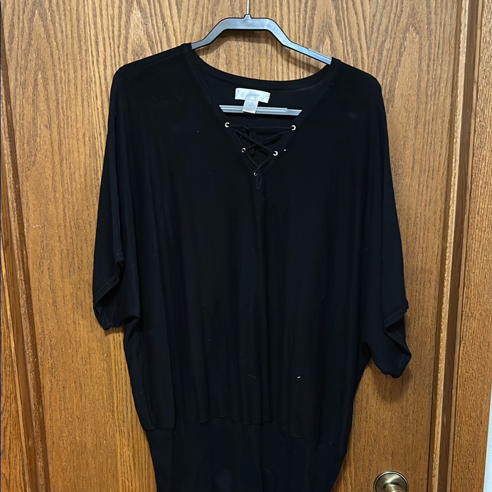 Black Lace-Up Short Sleeve Sweater
